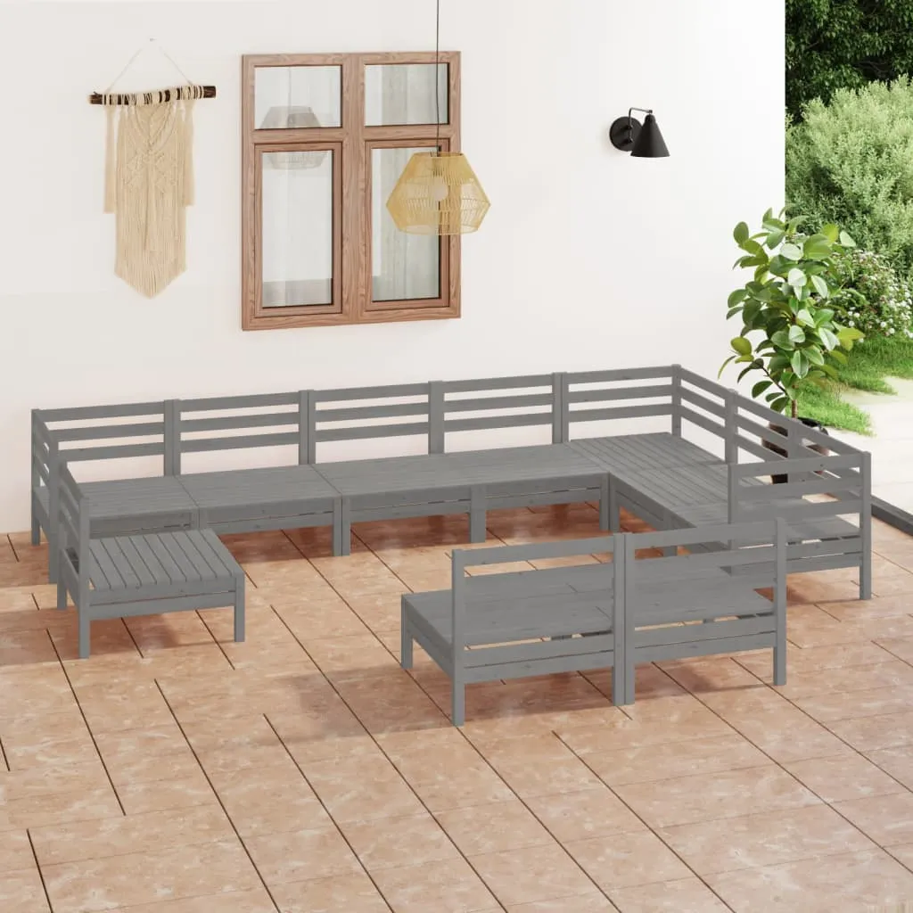 vidaXL Set Salotto da Giardino 10 pz in Legno Massello di Pino Grigio