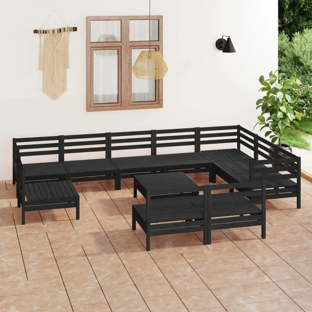 vidaXL Set Salotto da Giardino 11 pz in Legno Massello di Pino Nero