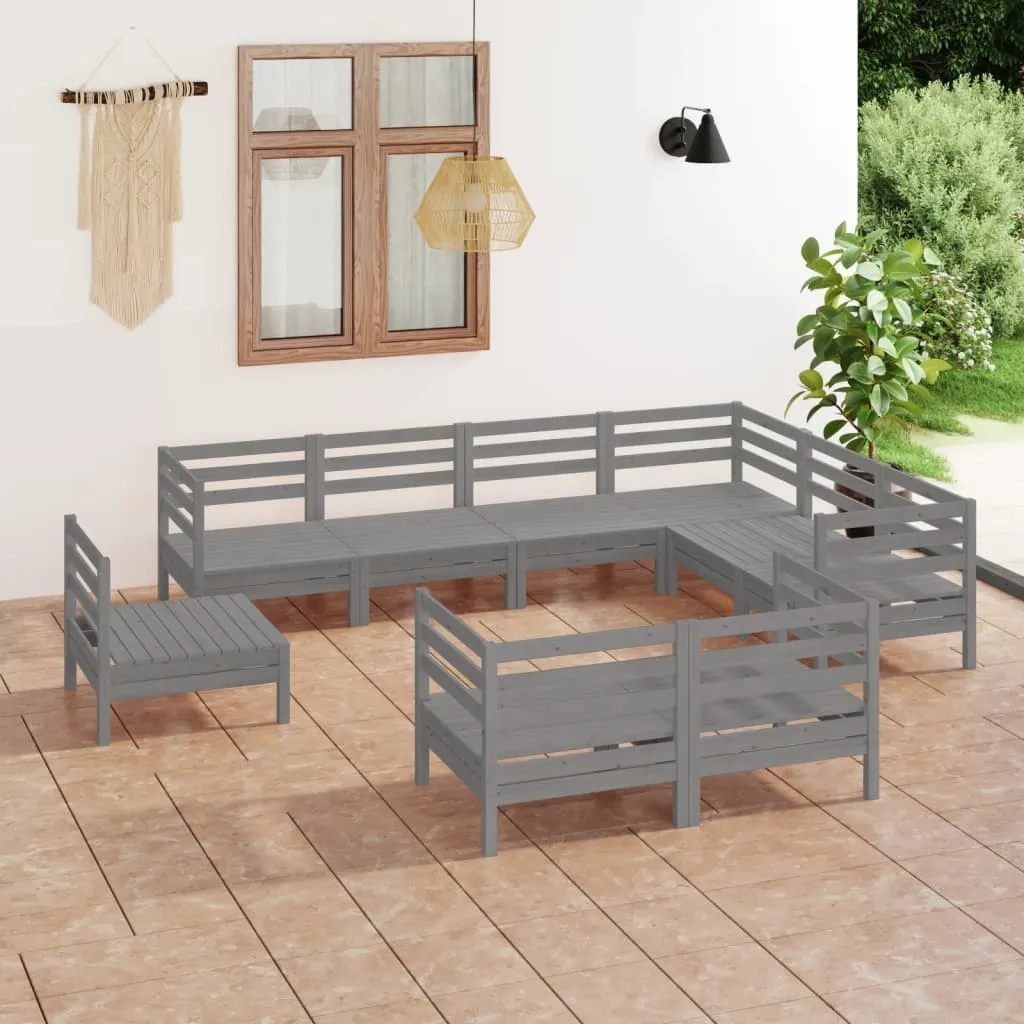 vidaXL Set Salotto da Giardino 9 pz in Legno Massello di Pino Grigio