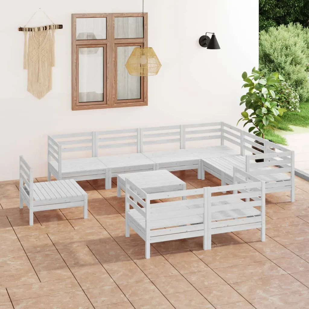 vidaXL Set Salotto da Giardino 10 pz in Legno Massello di Pino Bianco