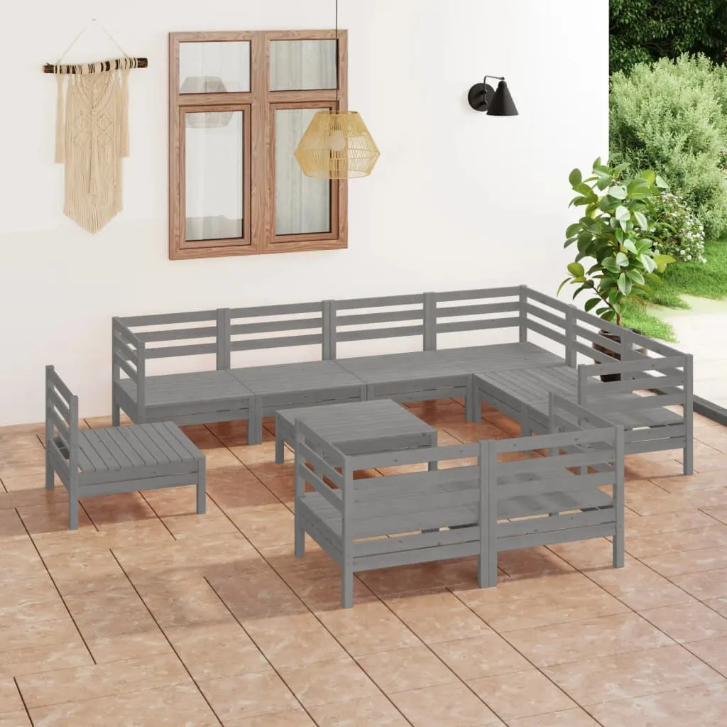 vidaXL Set Salotto da Giardino 10 pz in Legno Massello di Pino Grigio