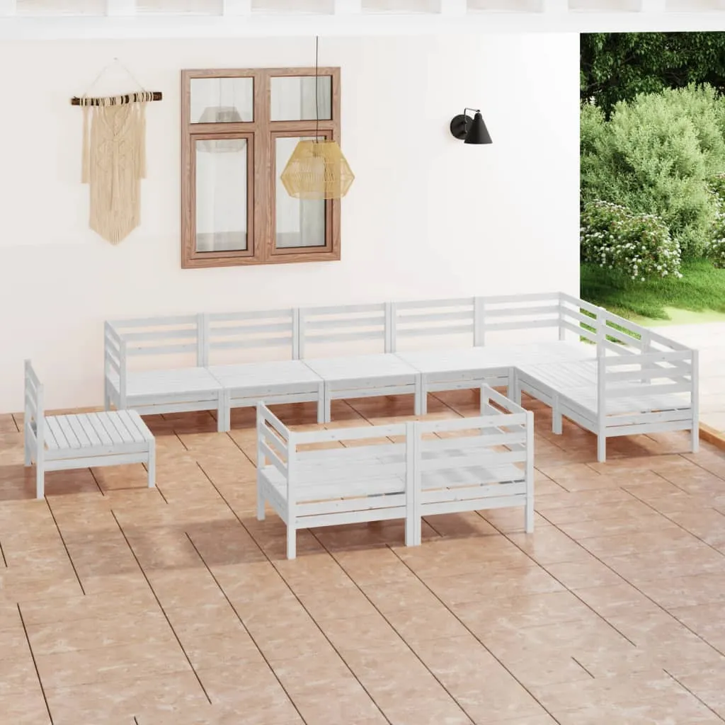 vidaXL Set Salotto da Giardino 10 pz in Legno Massello di Pino Bianco