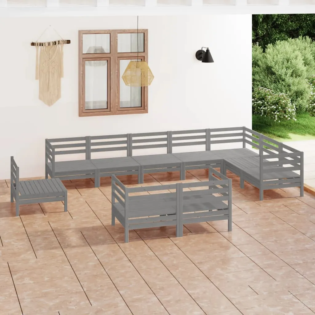 vidaXL Set Salotto da Giardino 10 pz in Legno Massello di Pino Grigio