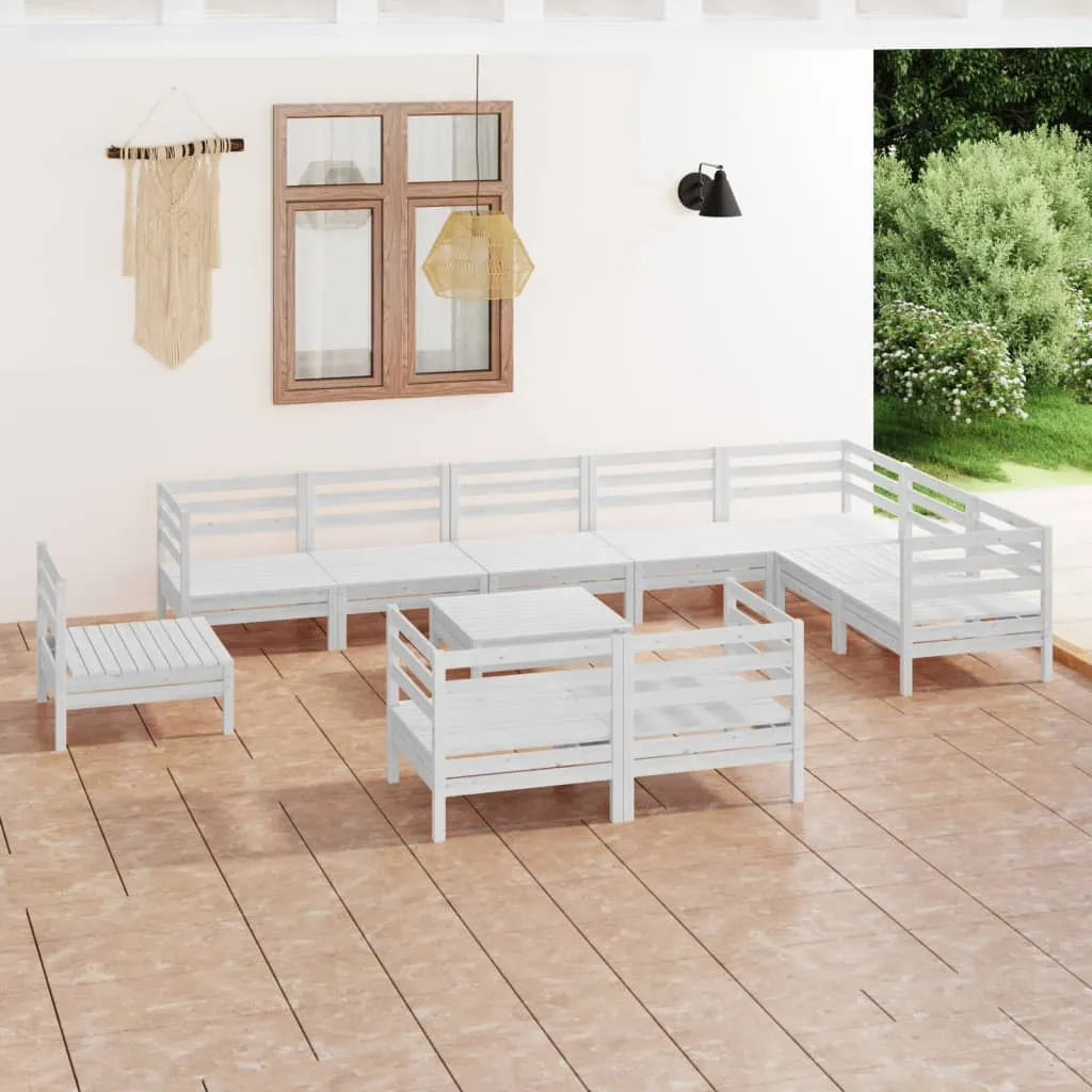 vidaXL Set Salotto da Giardino 11 pz in Legno Massello di Pino Bianco