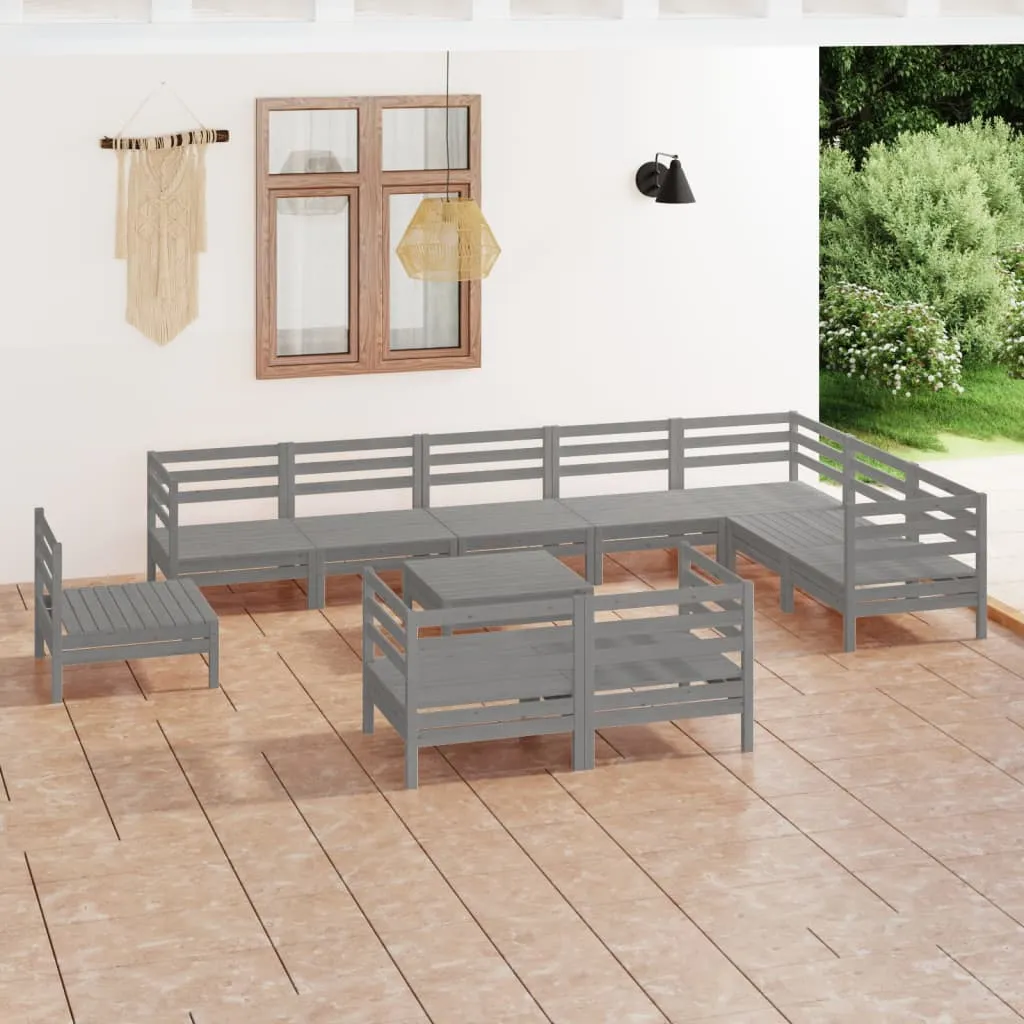 vidaXL Set Salotto da Giardino 11 pz in Legno Massello di Pino Grigio