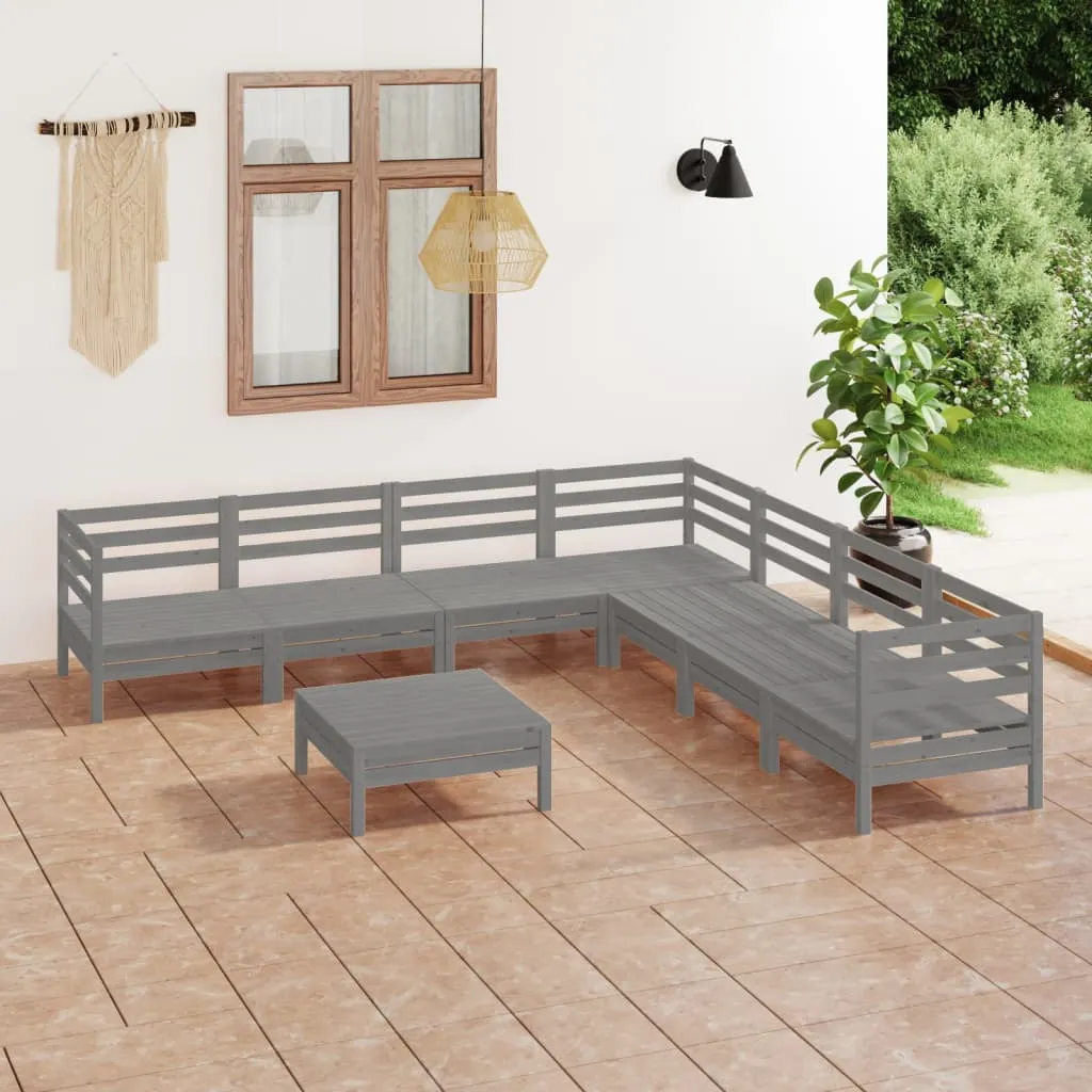 vidaXL Set Salotto da Giardino 8 pz in Legno Massello di Pino Grigio