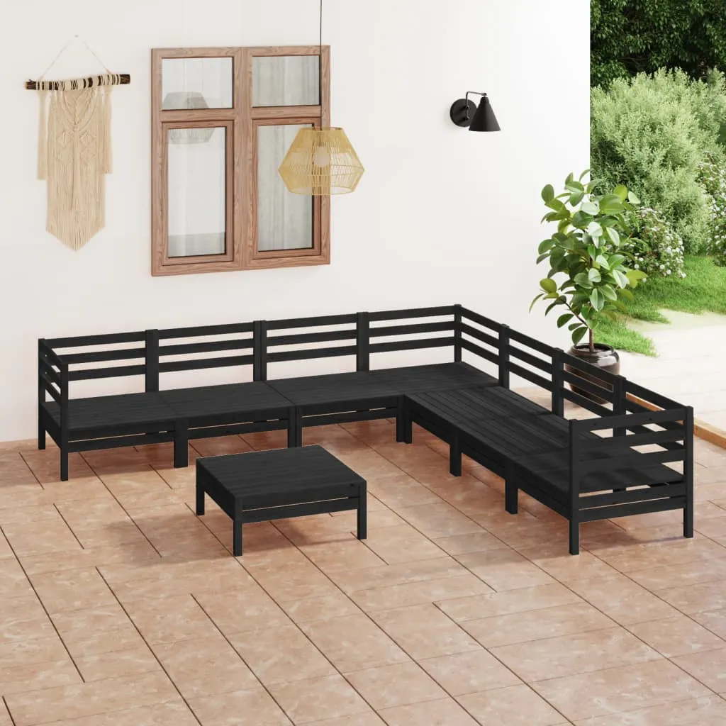 vidaXL Set Salotto da Giardino 8 pz in Legno Massello di Pino Nero