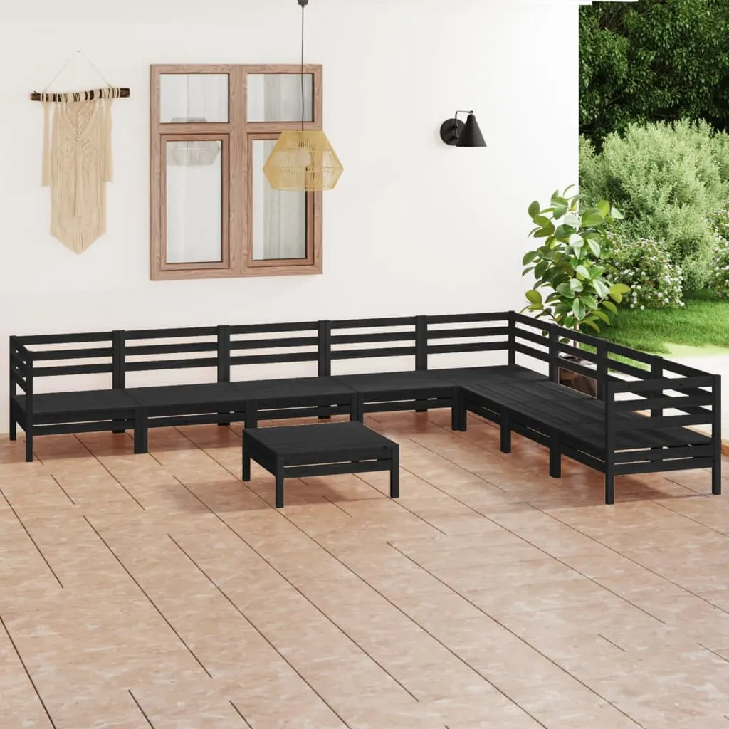 vidaXL Set Salotto da Giardino 9 pz in Legno Massello di Pino Nero