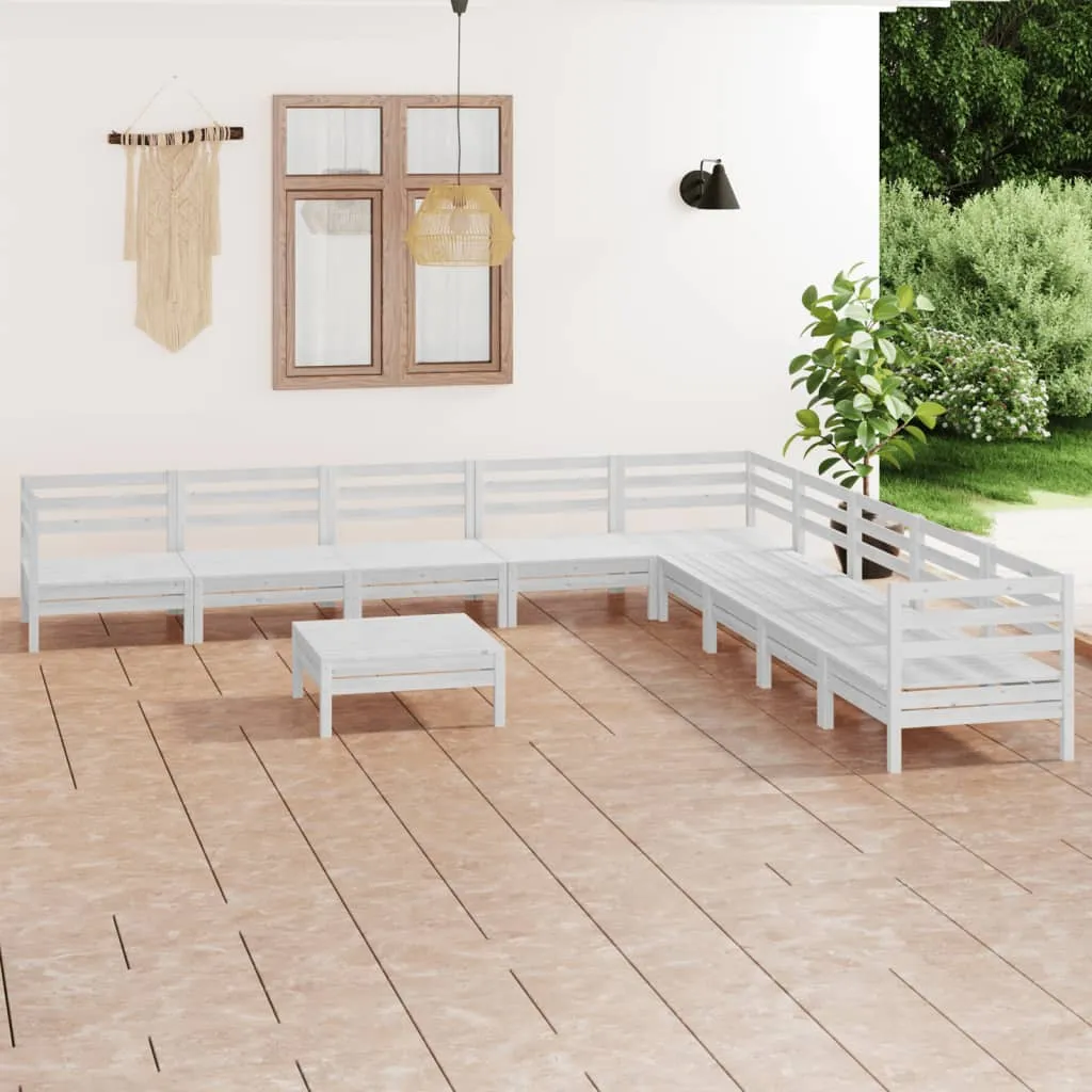 vidaXL Set Salotto da Giardino 10 pz in Legno Massello di Pino Bianco