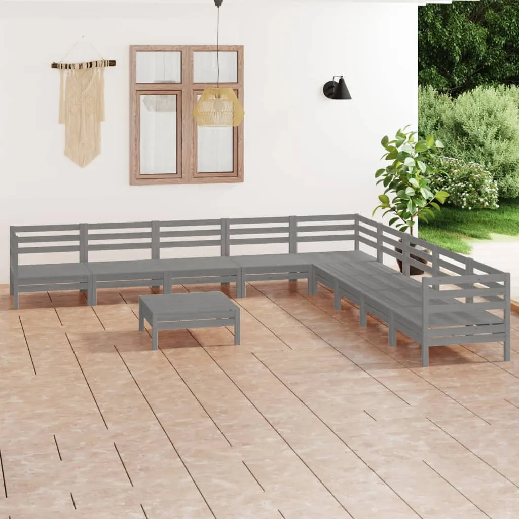 vidaXL Set Salotto da Giardino 10 pz in Legno Massello di Pino Grigio