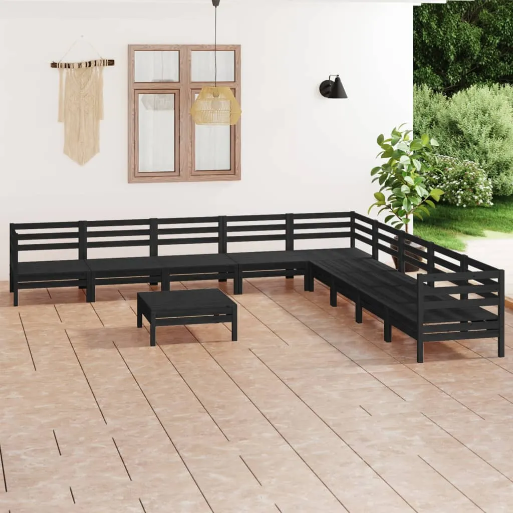 vidaXL Set Salotto da Giardino 10 pz in Legno Massello di Pino Nero