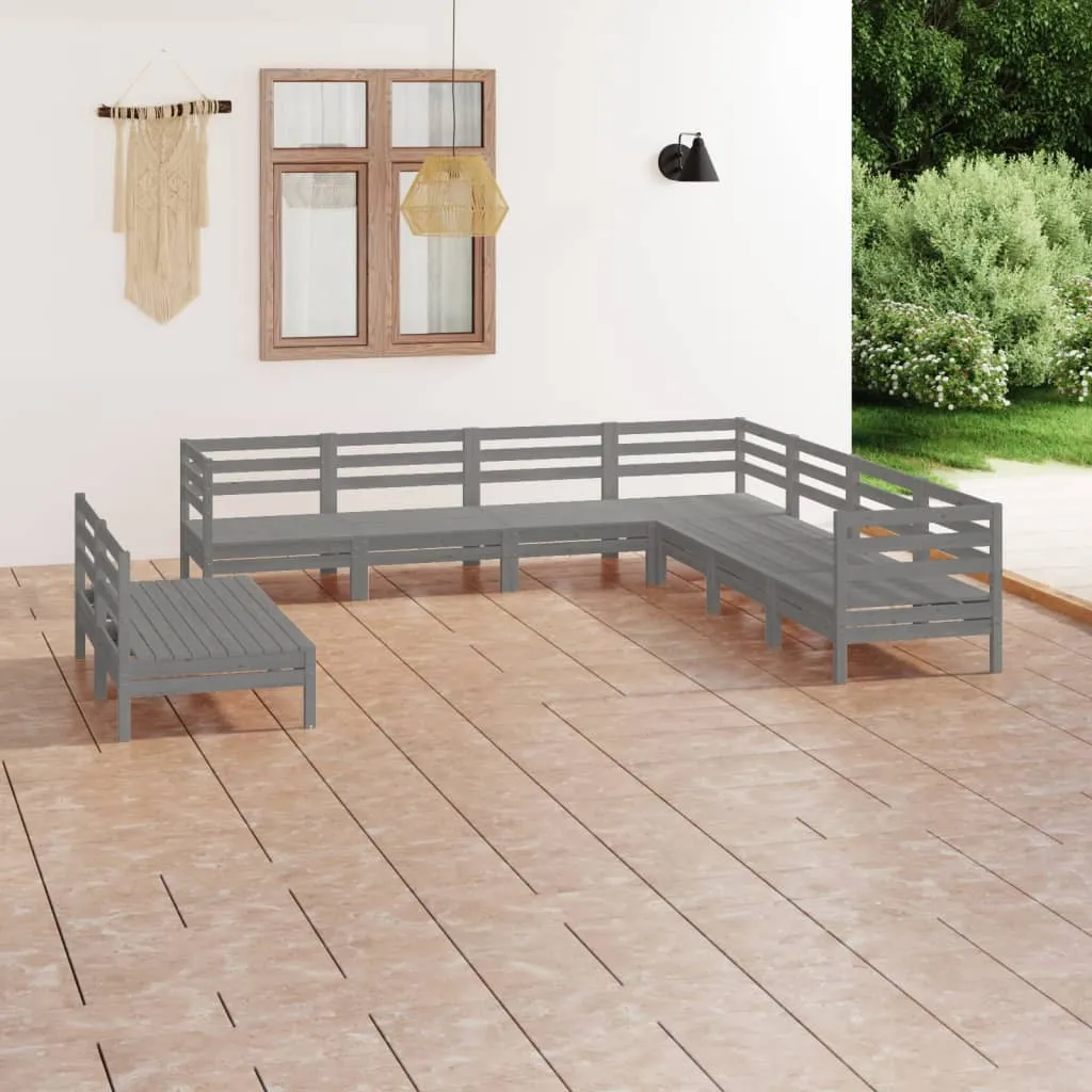 vidaXL Set Salotto da Giardino 9 pz in Legno Massello di Pino Grigio