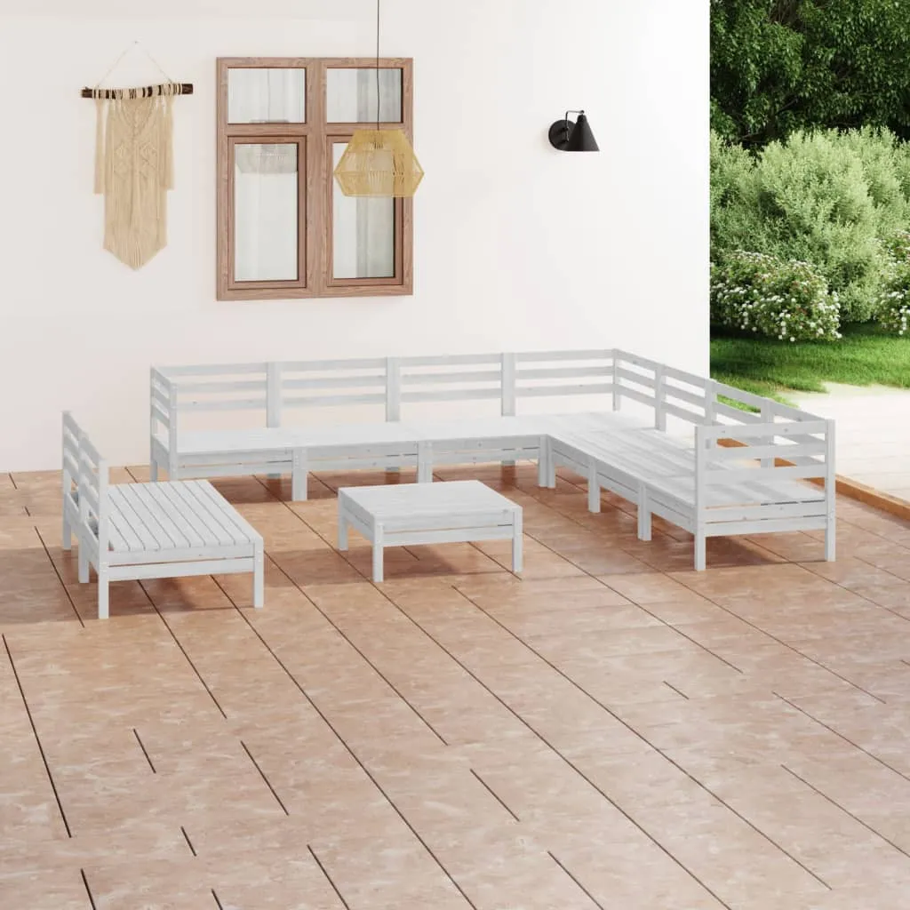 vidaXL Set Salotto da Giardino 10 pz in Legno Massello di Pino Bianco