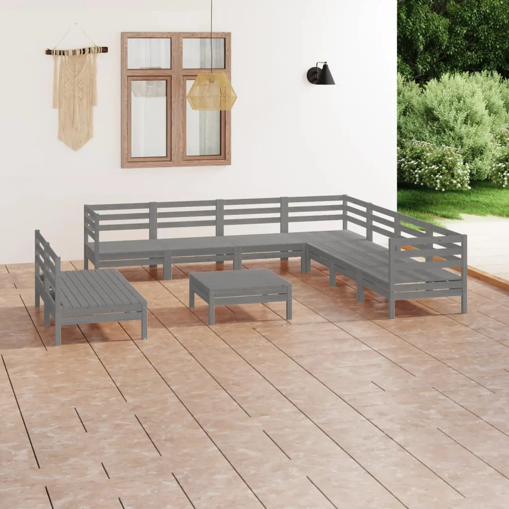 vidaXL Set Salotto da Giardino 10 pz in Legno Massello di Pino Grigio