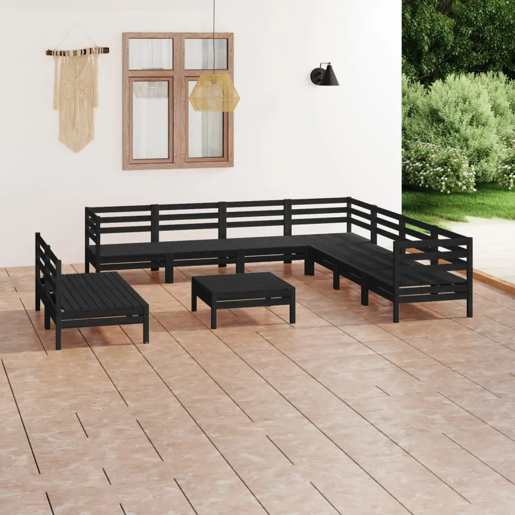 vidaXL Set Salotto da Giardino 10 pz in Legno Massello di Pino Nero