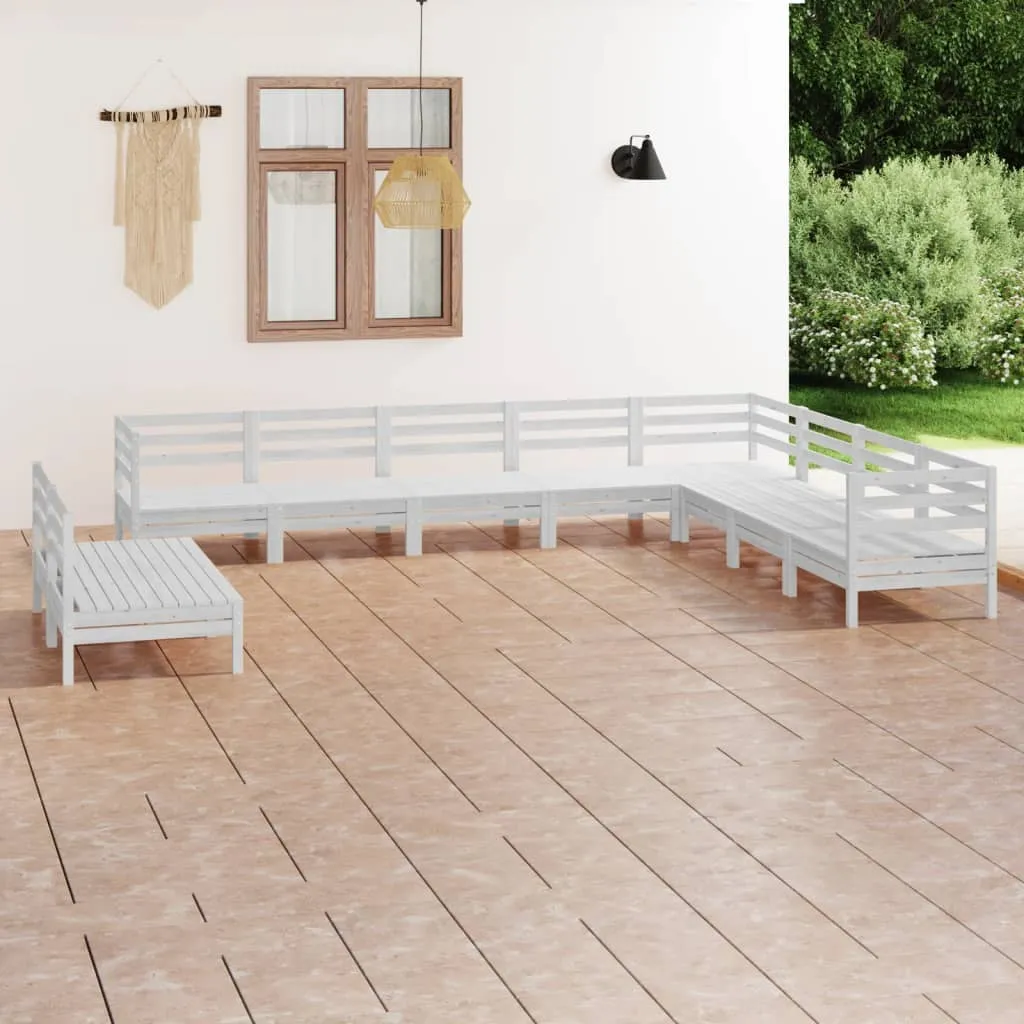 vidaXL Set Salotto da Giardino 10 pz in Legno Massello di Pino Bianco