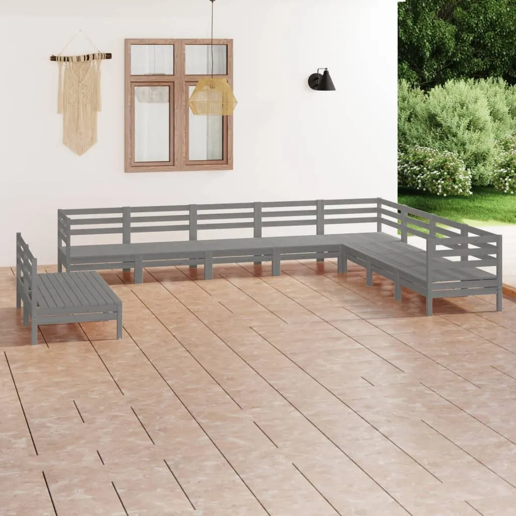 vidaXL Set Salotto da Giardino 10 pz in Legno Massello di Pino Grigio