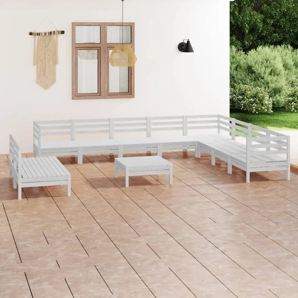 vidaXL Set Salotto da Giardino 11 pz in Legno Massello di Pino Bianco