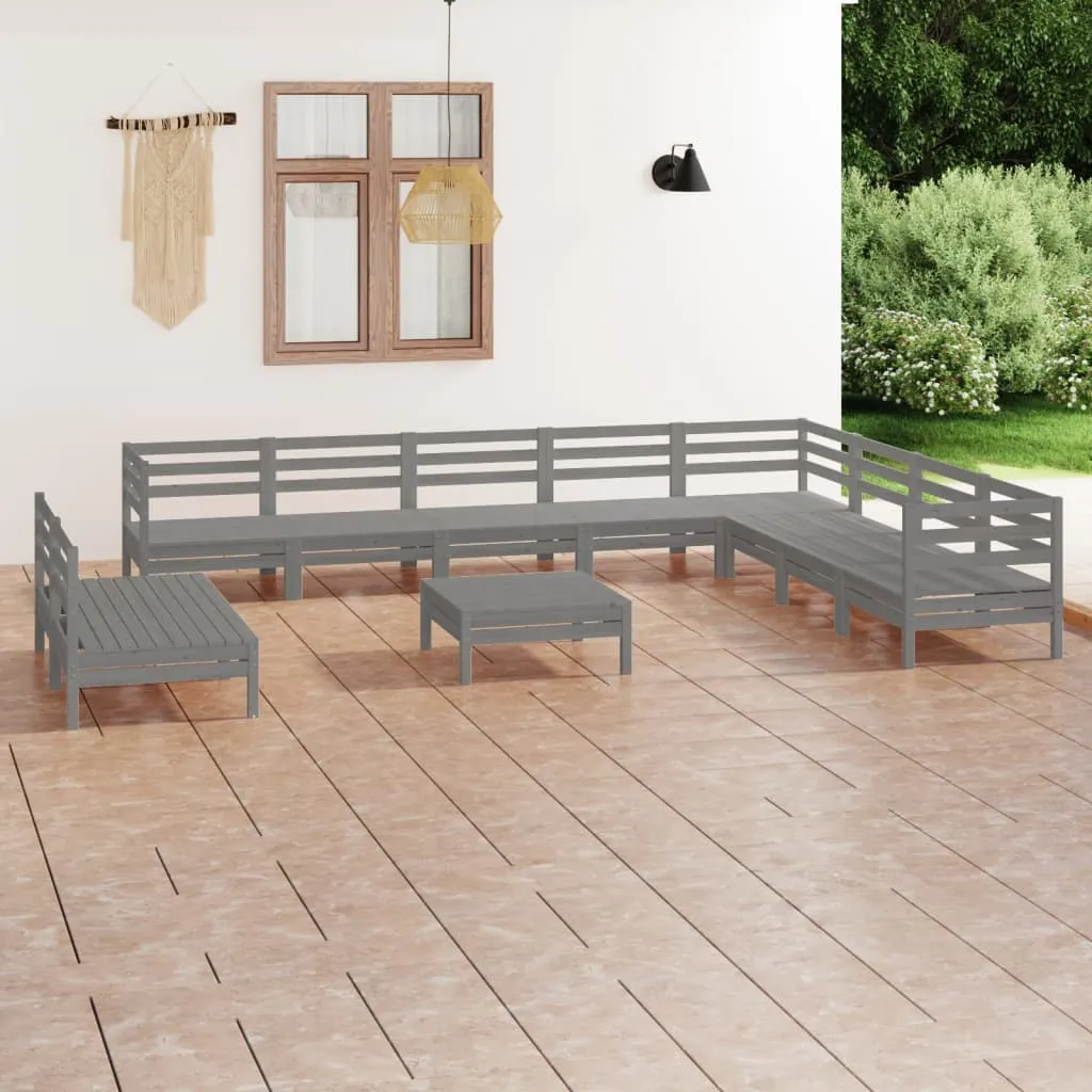 vidaXL Set Salotto da Giardino 11 pz in Legno Massello di Pino Grigio