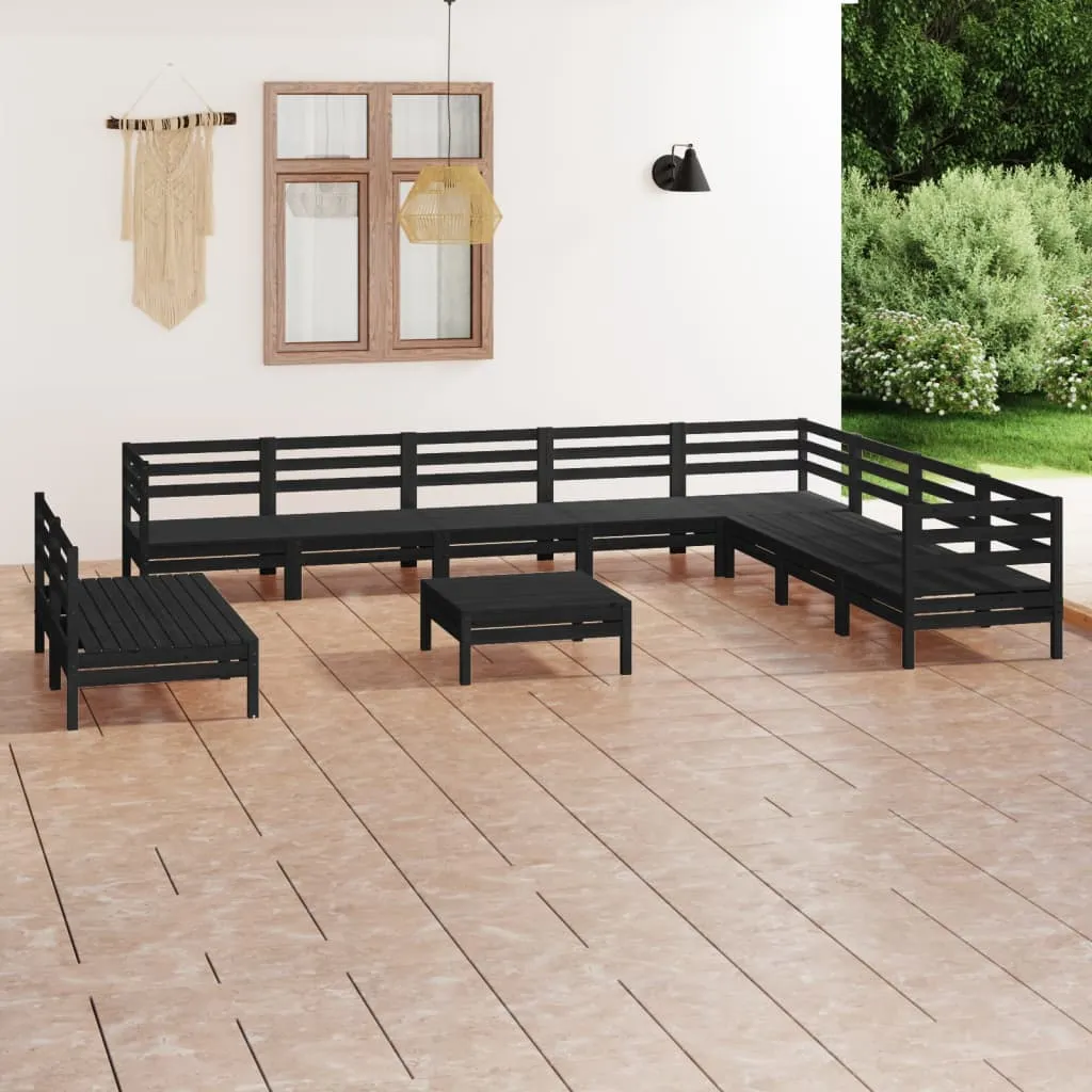 vidaXL Set Salotto da Giardino 11 pz in Legno Massello di Pino Nero