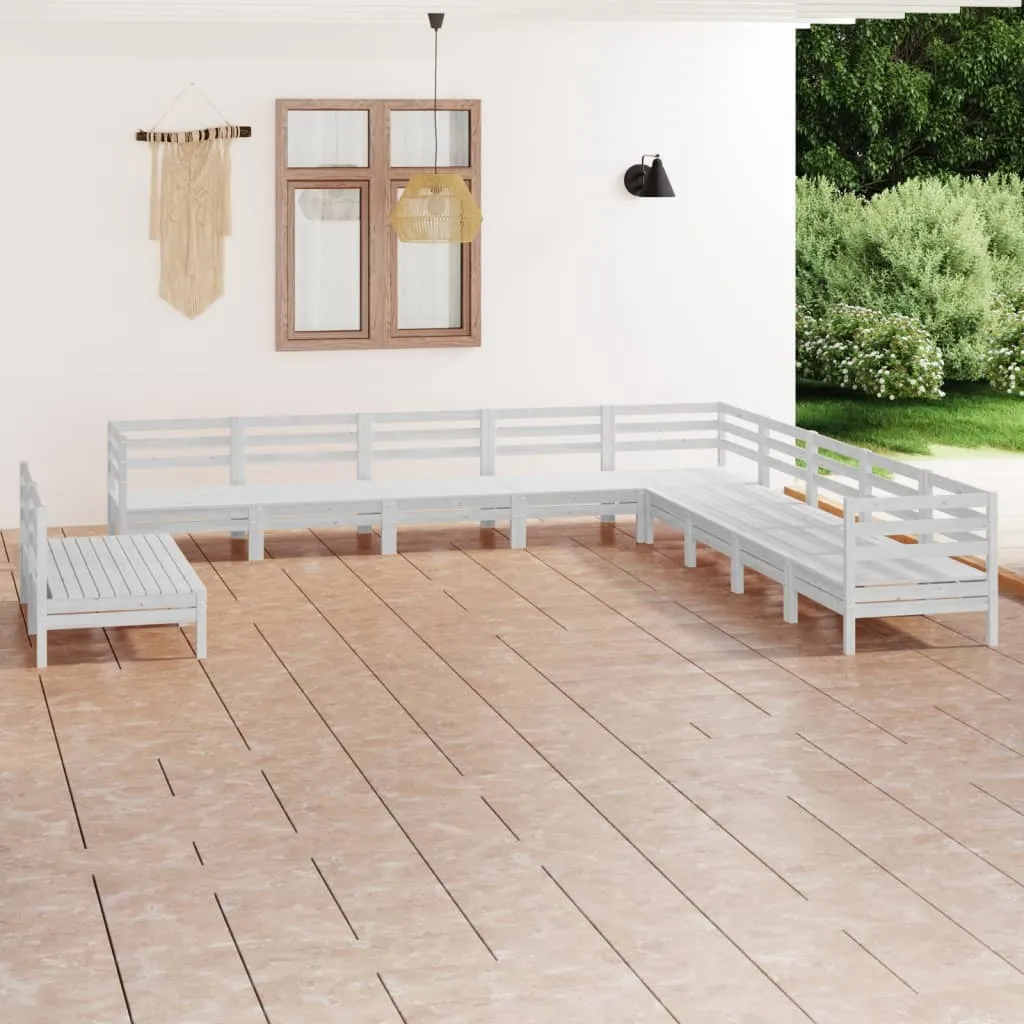 vidaXL Set Salotto da Giardino 11 pz in Legno Massello di Pino Bianco