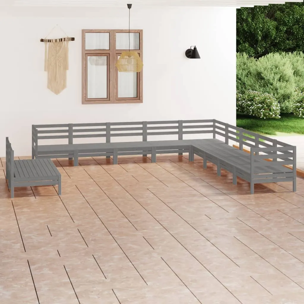 vidaXL Set Salotto da Giardino 11 pz in Legno Massello di Pino Grigio