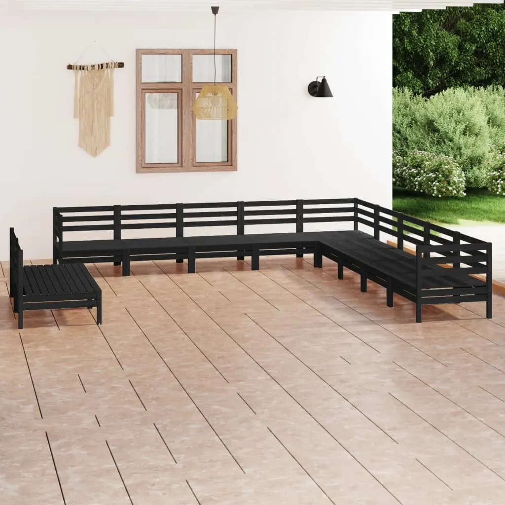 vidaXL Set Salotto da Giardino 11 pz in Legno Massello di Pino Nero