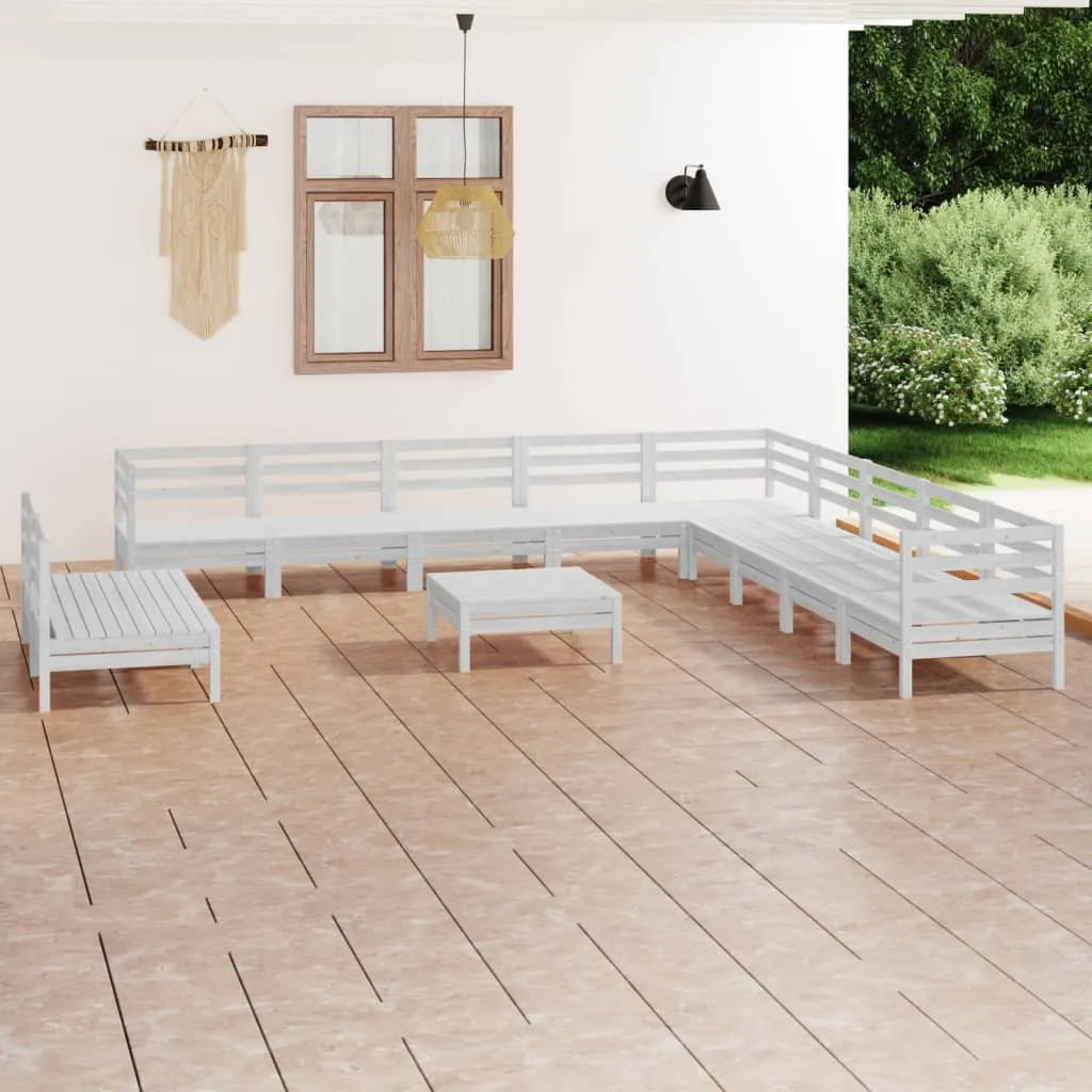 vidaXL Set Salotto da Giardino 12 pz in Legno Massello di Pino Bianco