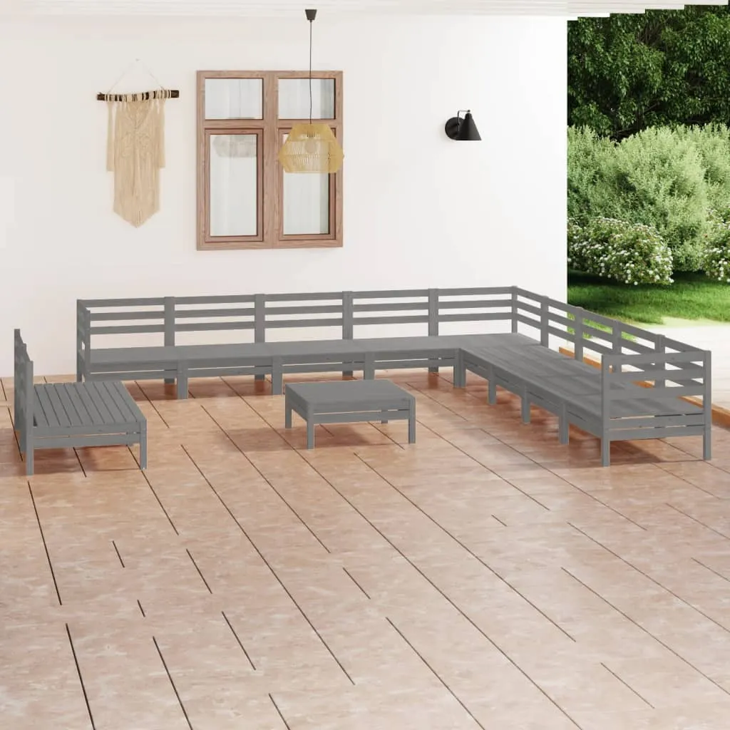 vidaXL Set Salotto da Giardino 12 pz in Legno Massello di Pino Grigio