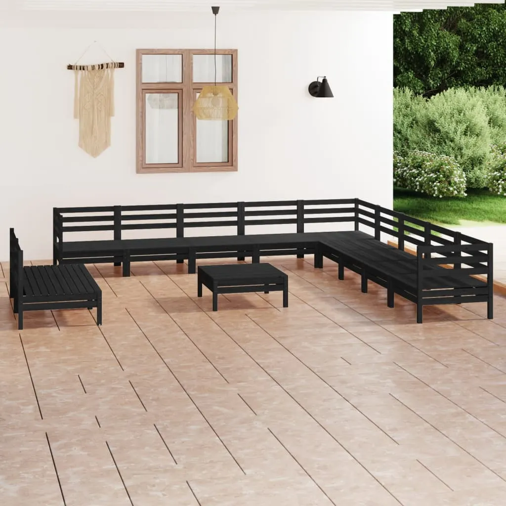 vidaXL Set Salotto da Giardino 12 pz in Legno Massello di Pino Nero