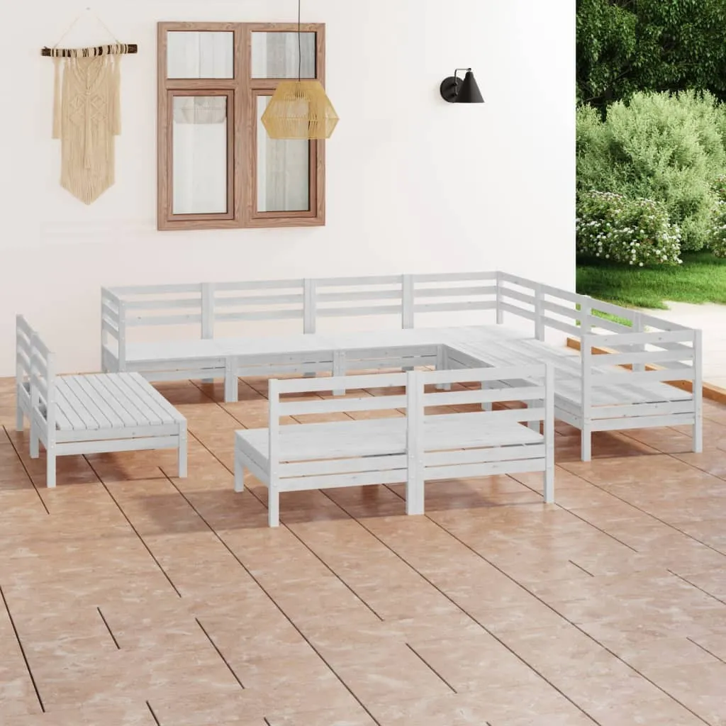 vidaXL Set Salotto da Giardino 11 pz in Legno Massello di Pino Bianco