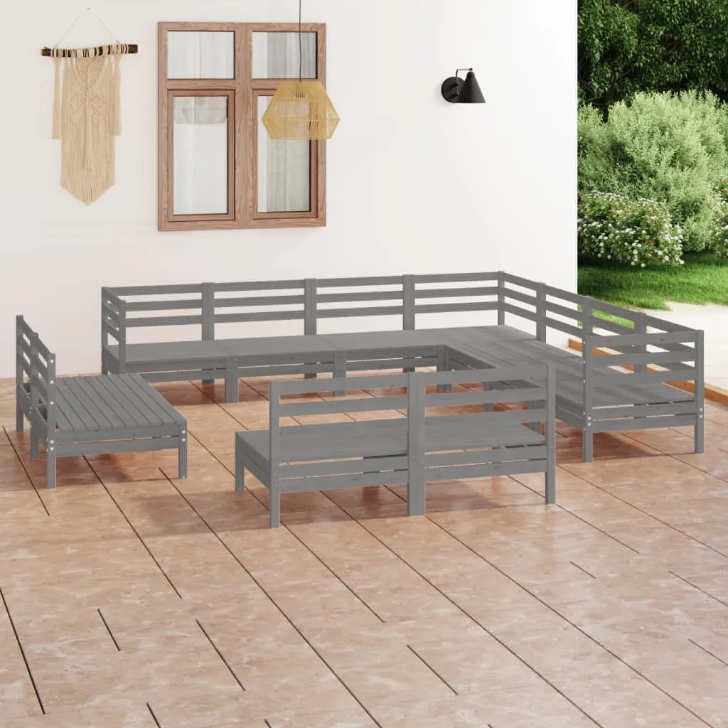 vidaXL Set Salotto da Giardino 11 pz in Legno Massello di Pino Grigio