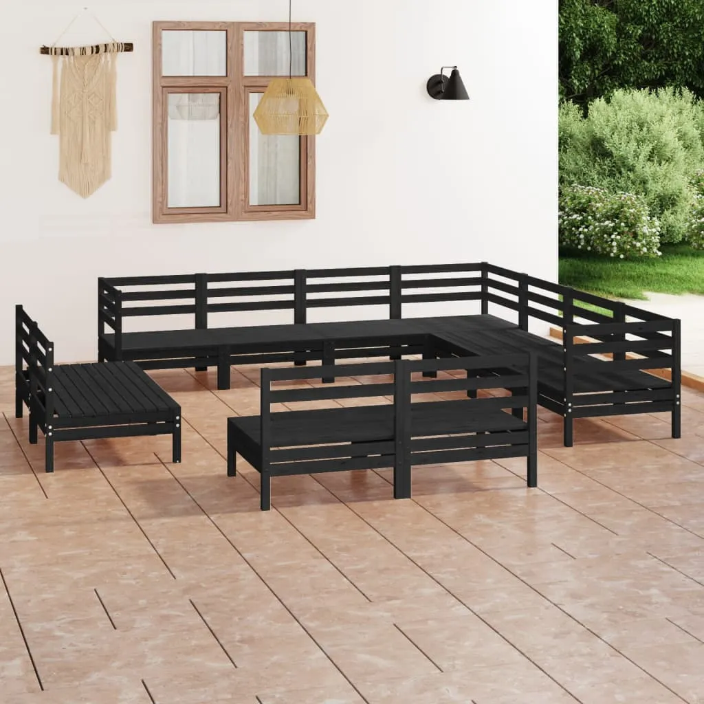 vidaXL Set Salotto da Giardino 11 pz in Legno Massello di Pino Nero