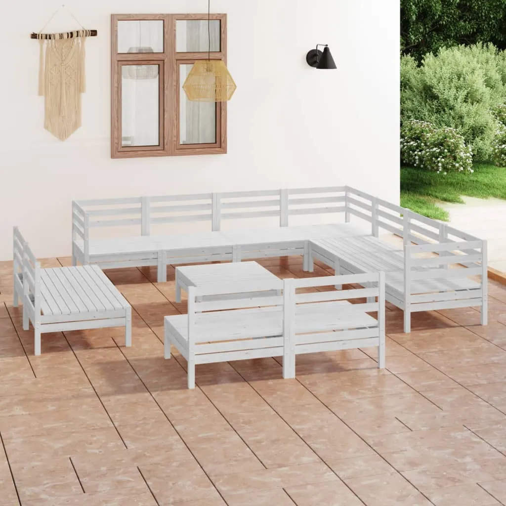 vidaXL Set Salotto da Giardino 12 pz in Legno Massello di Pino Bianco