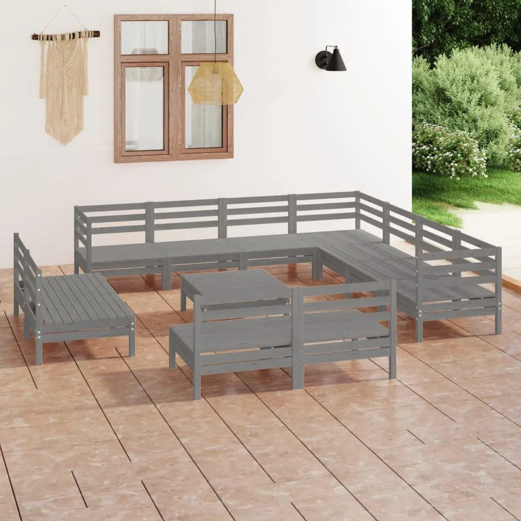 vidaXL Set Salotto da Giardino 12 pz in Legno Massello di Pino Grigio