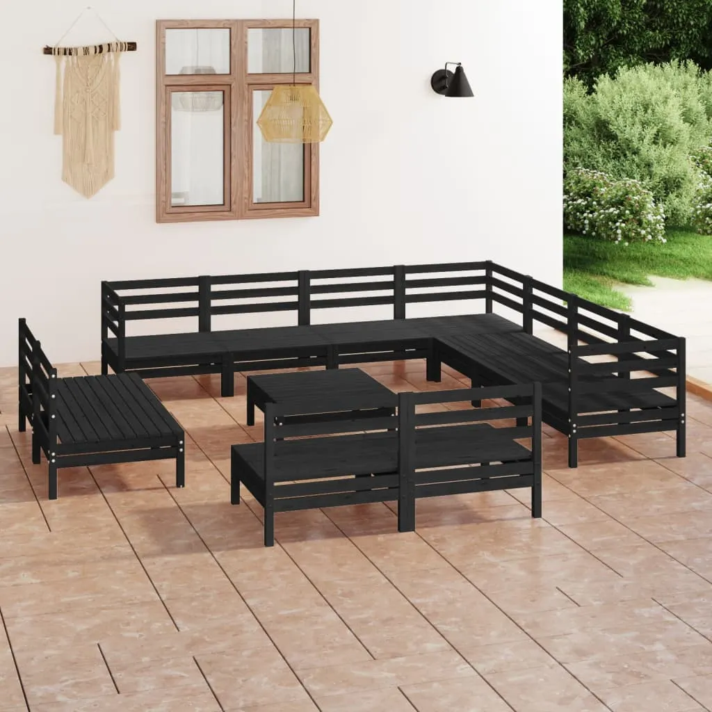 vidaXL Set Salotto da Giardino 12 pz in Legno Massello di Pino Nero