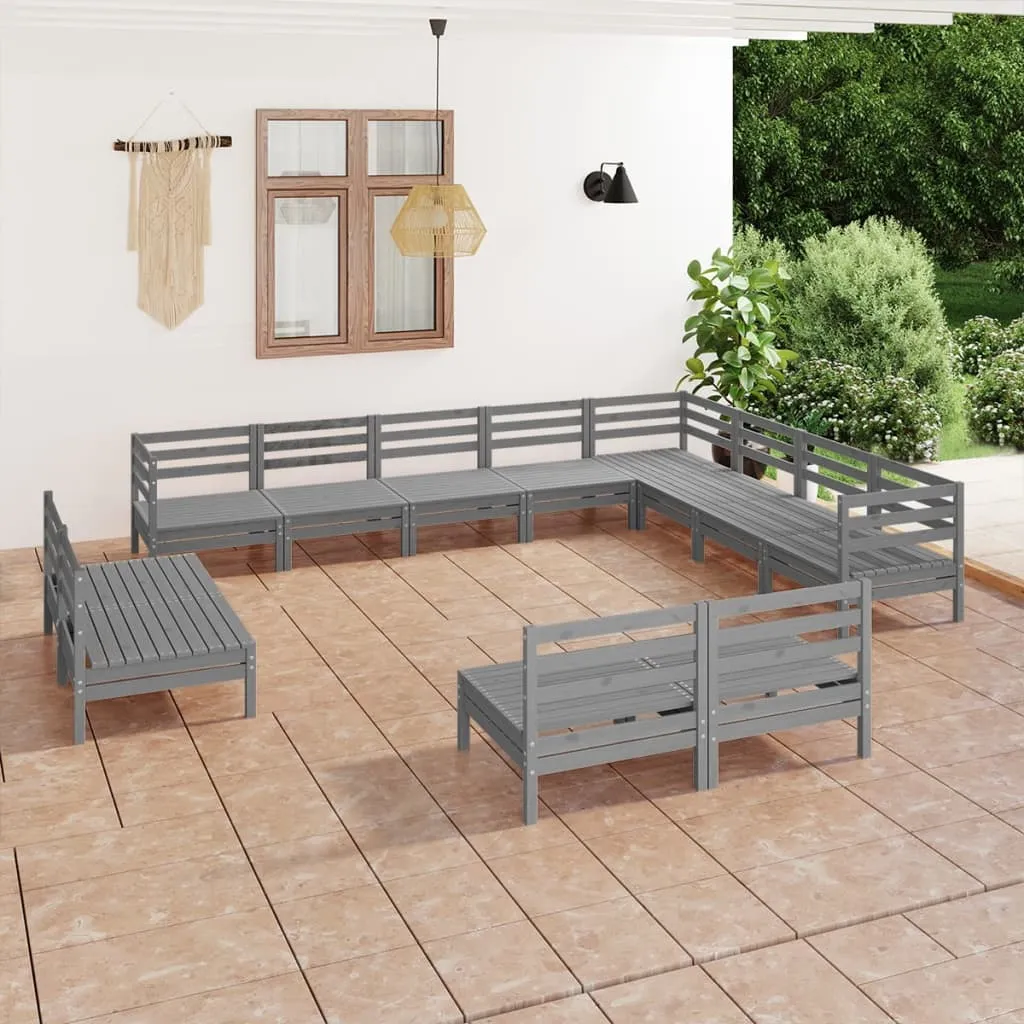 vidaXL Set Salotto da Giardino 12 pz in Legno Massello di Pino Grigio