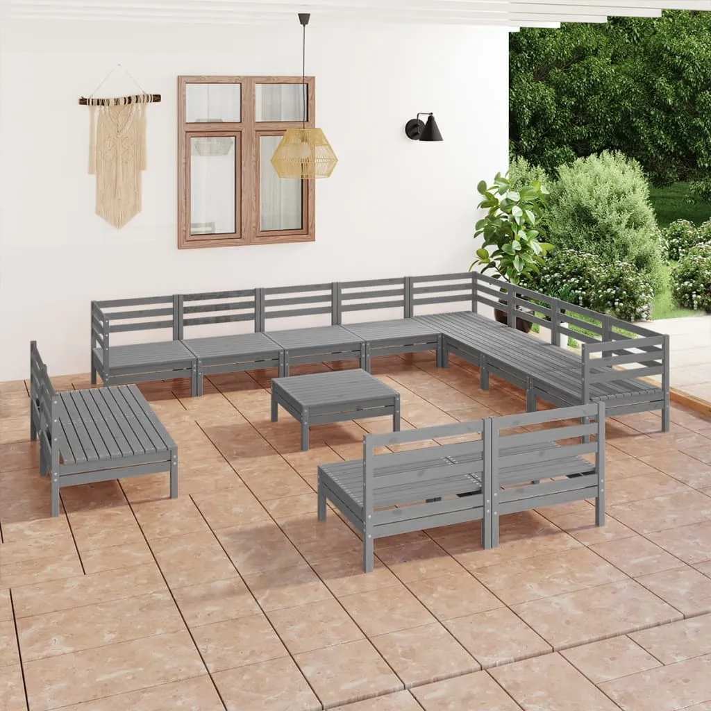 vidaXL Set Salotto da Giardino 13 pz in Legno Massello di Pino Grigio