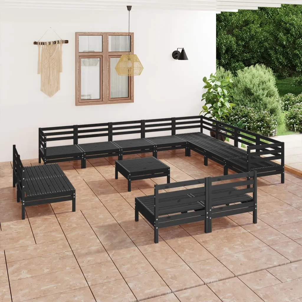 vidaXL Set Salotto da Giardino 13 pz in Legno Massello di Pino Nero