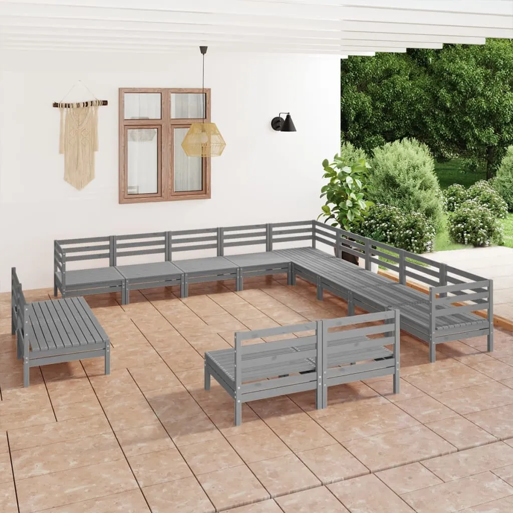 vidaXL Set Salotto da Giardino 13 pz in Legno Massello di Pino Grigio