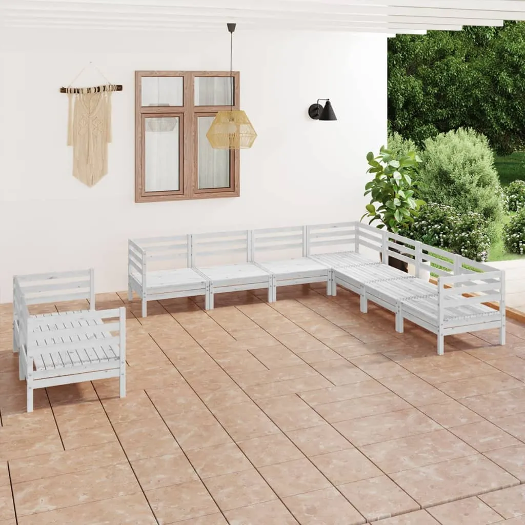 vidaXL Set Salotto da Giardino 9 pz in Legno Massello di Pino Bianco