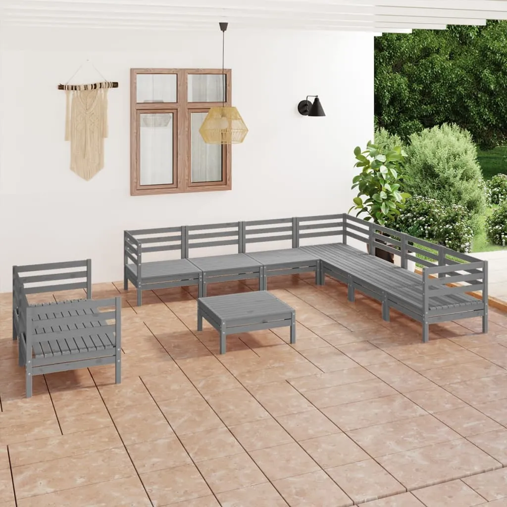 vidaXL Set Salotto da Giardino 10 pz in Legno Massello di Pino Grigio