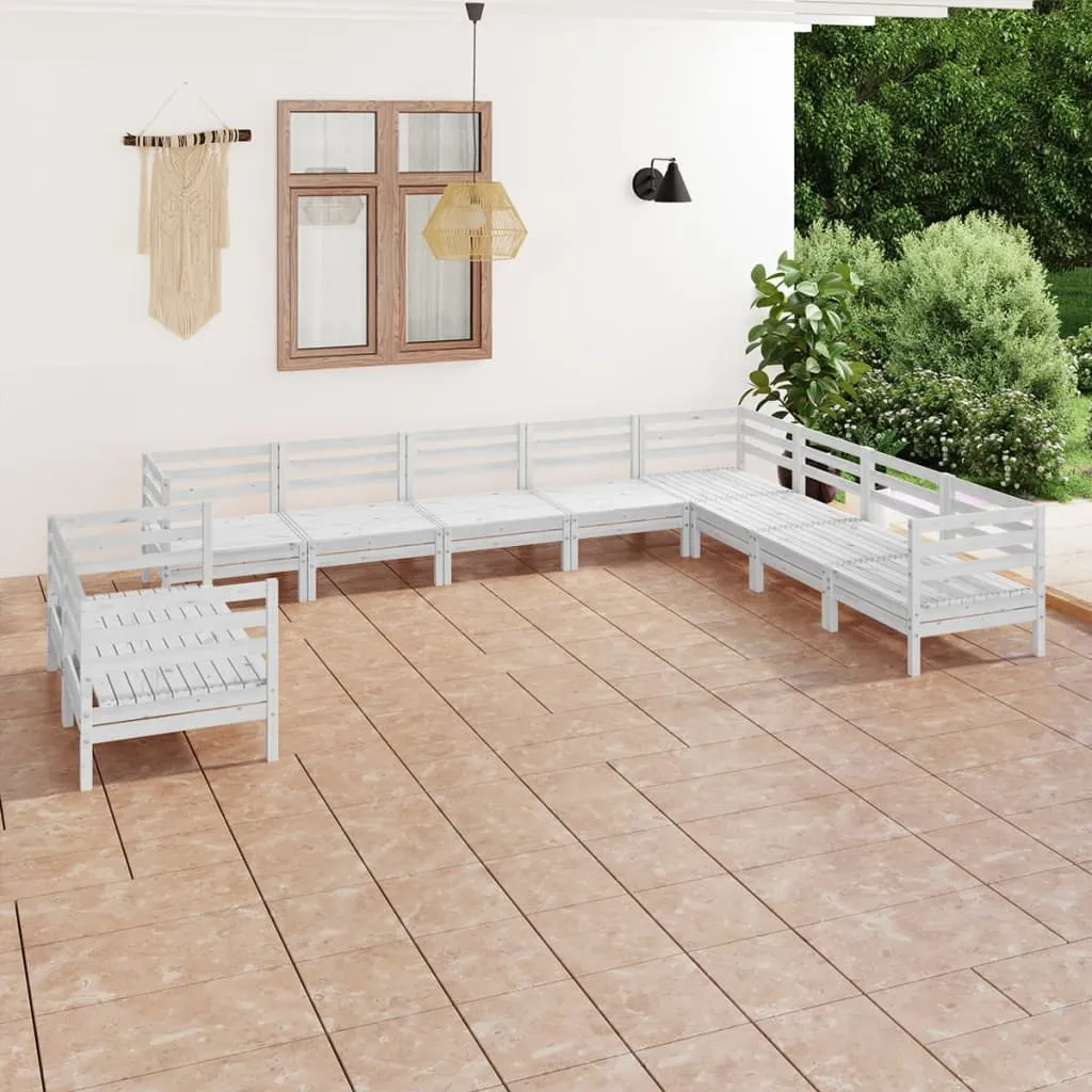 vidaXL Set Salotto da Giardino 10 pz in Legno Massello di Pino Bianco