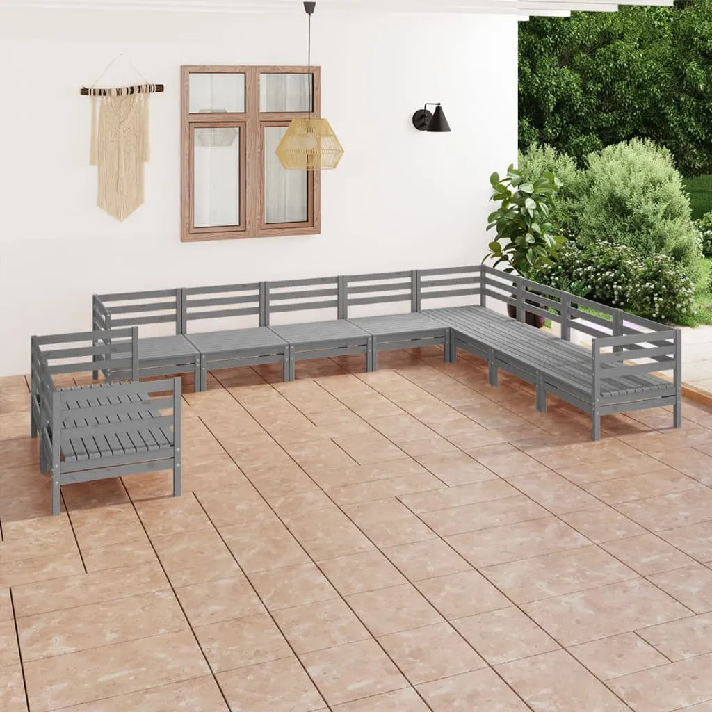 vidaXL Set Salotto da Giardino 10 pz in Legno Massello di Pino Grigio