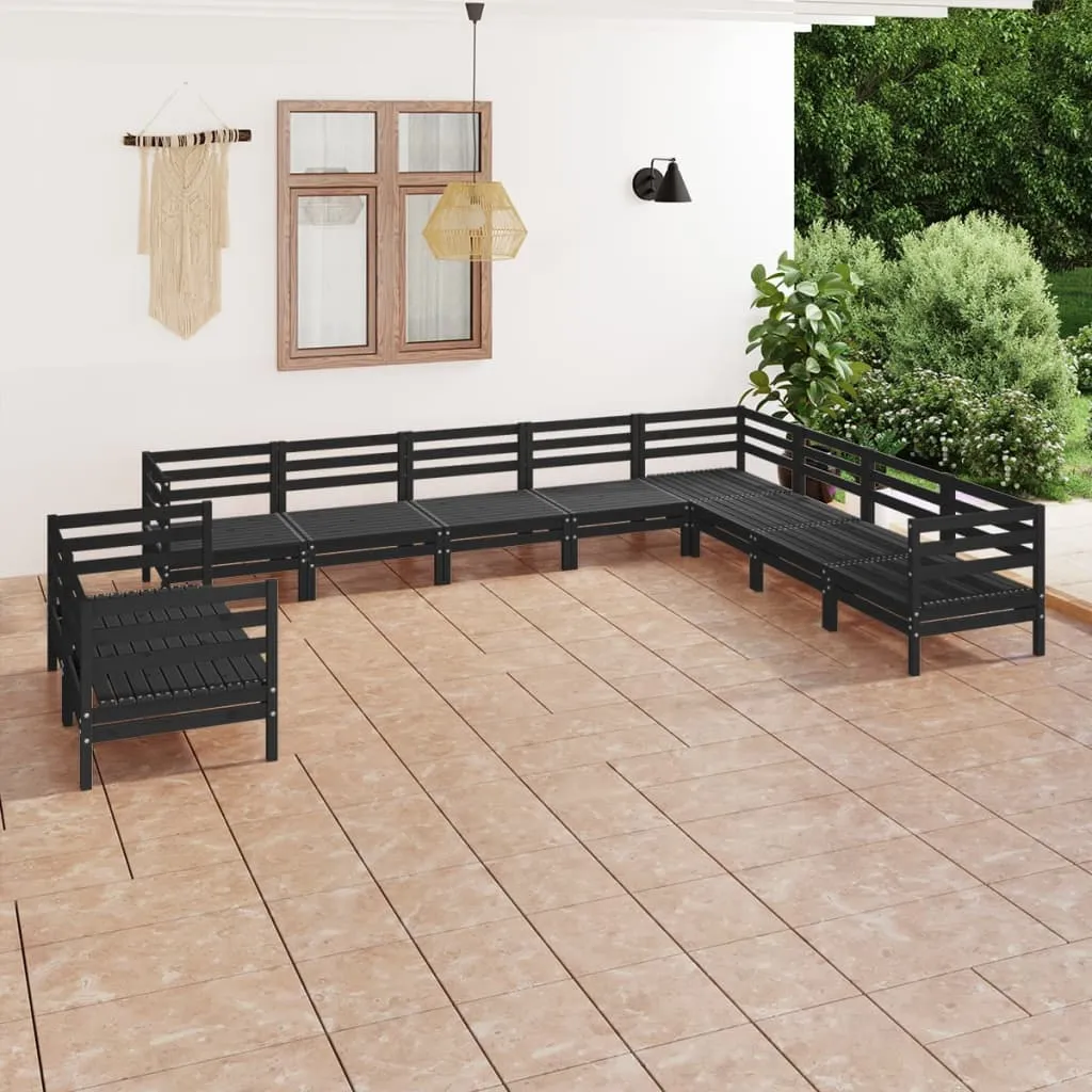 vidaXL Set Salotto da Giardino 10 pz in Legno Massello di Pino Nero