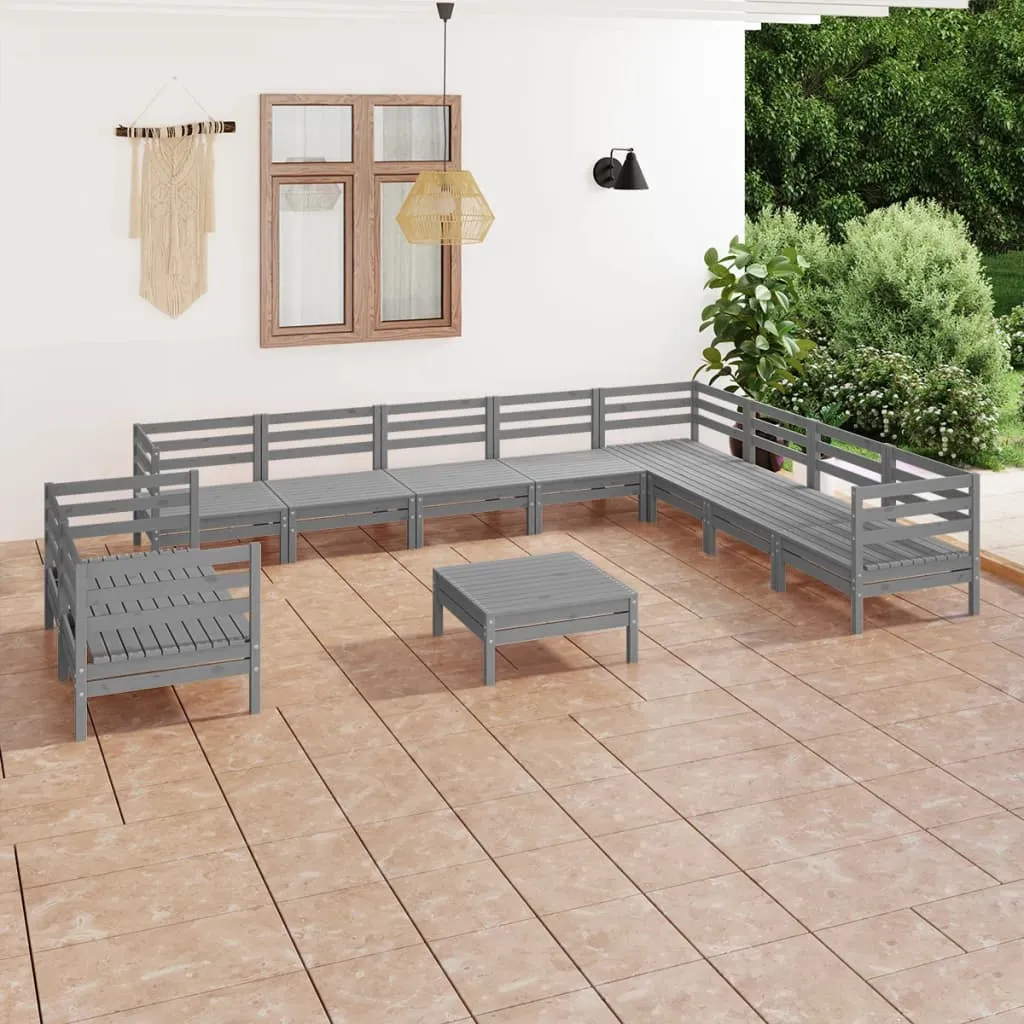 vidaXL Set Salotto da Giardino 11 pz in Legno Massello di Pino Grigio