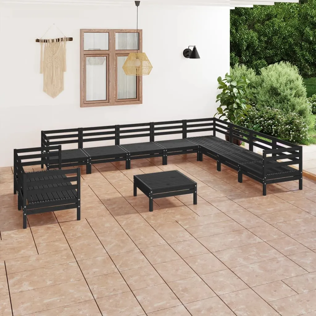 vidaXL Set Salotto da Giardino 11 pz in Legno Massello di Pino Nero