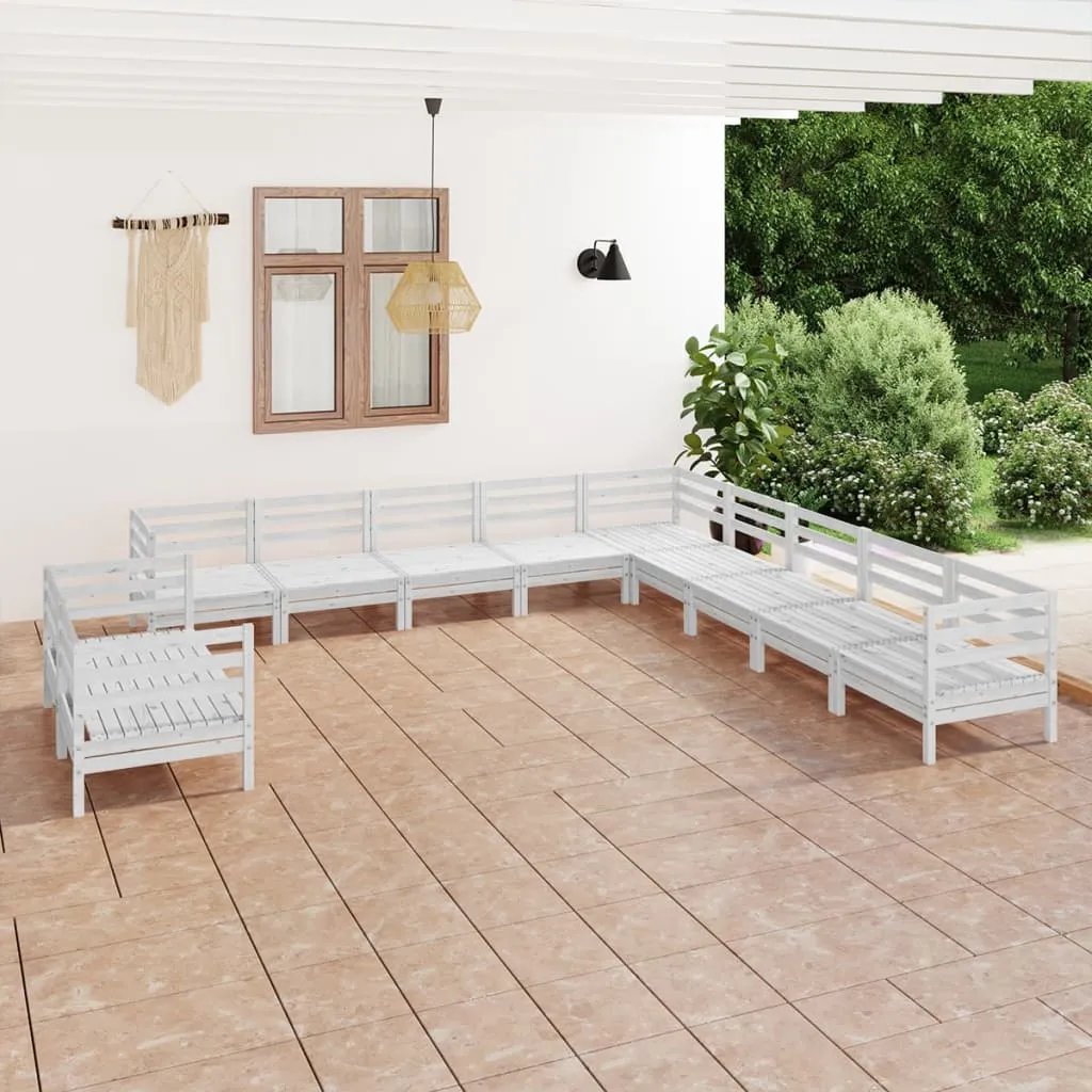 vidaXL Set Salotto da Giardino 11 pz in Legno Massello di Pino Bianco