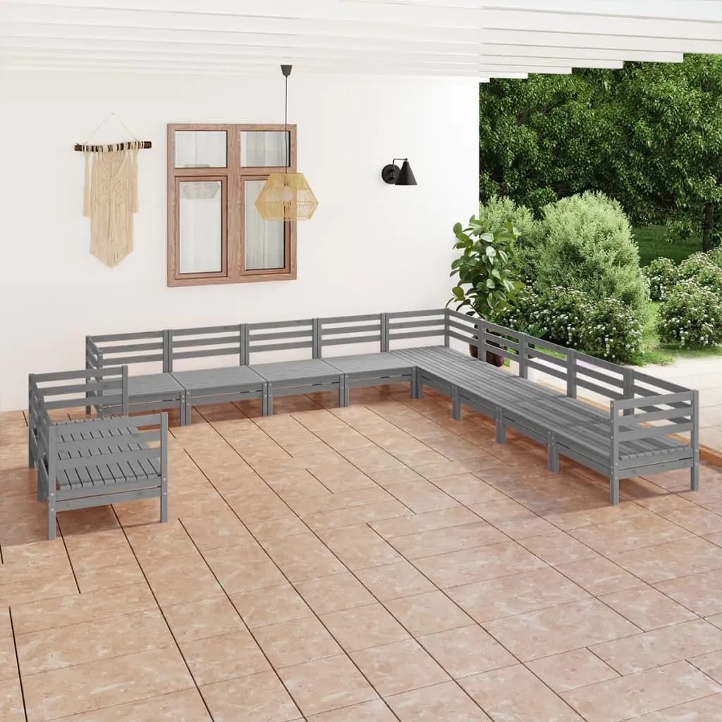 vidaXL Set Salotto da Giardino 11 pz in Legno Massello di Pino Grigio