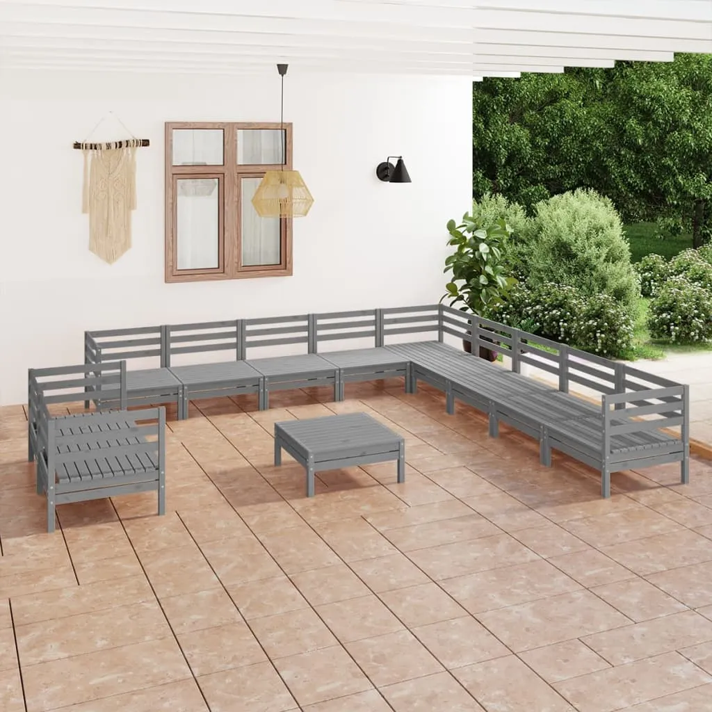 vidaXL Set Salotto da Giardino 12 pz in Legno Massello di Pino Grigio